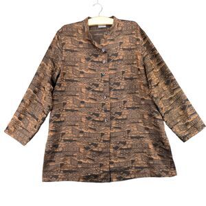 Chico's Design Womens Top Button Up Shirt Actual 24W 32L Embroidered Brown Black